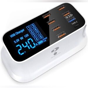 Multiple USB Charger, 8-Port Desktop White Charging Station